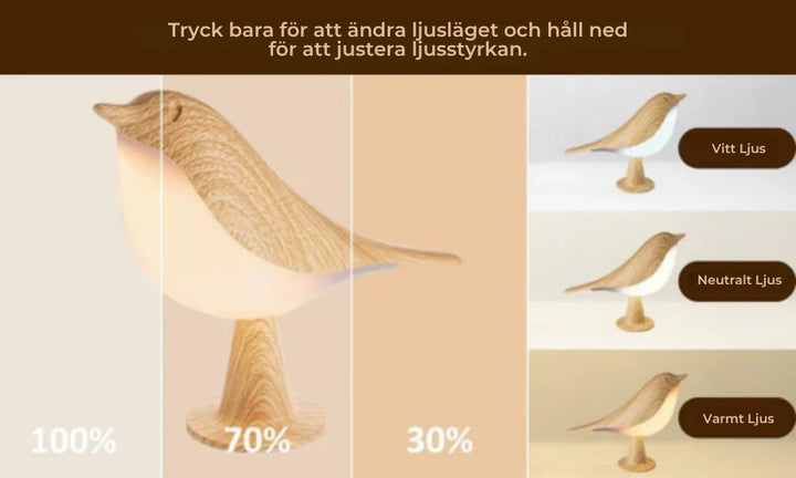 Vogelvormige houten tafellamp – sfeervolle decoratieve nachtlamp