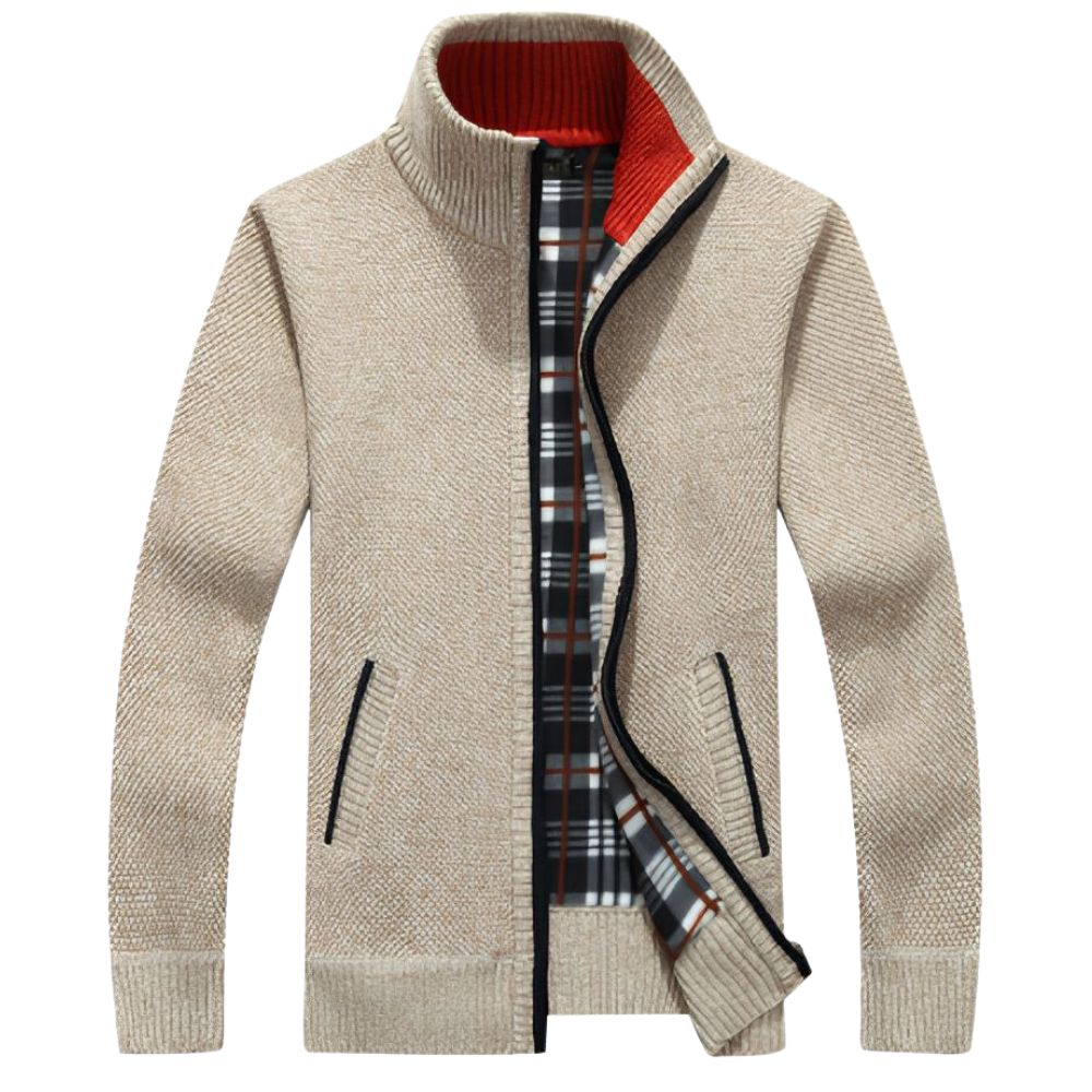 Heren cardigan | Gebreid vest met rits en warme voering