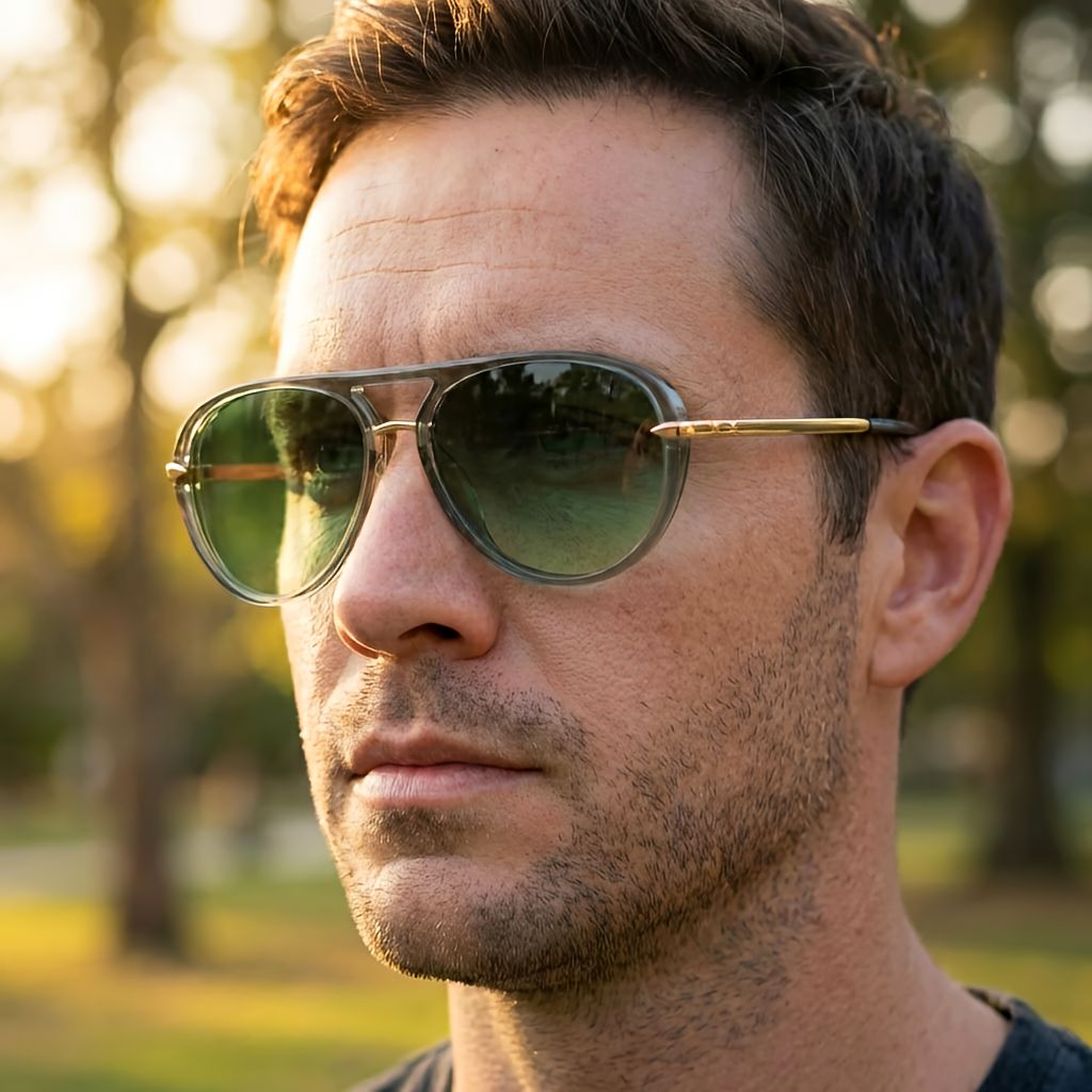 Aviator zonnebril met dubbele brug en gekleurde glazen