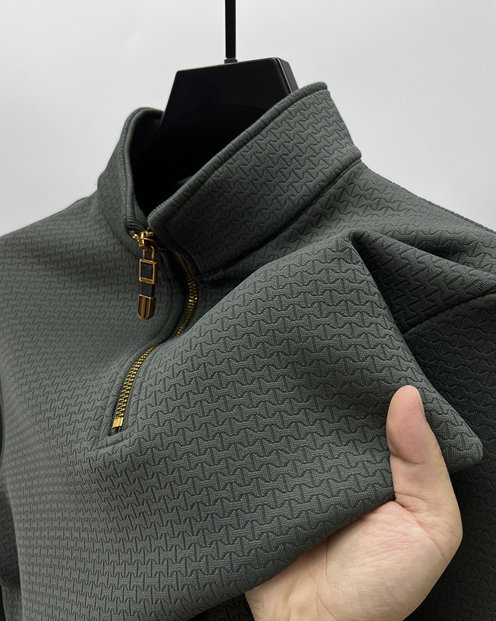 Trui heren | Half zip trui met opstaande kraag en structuur
