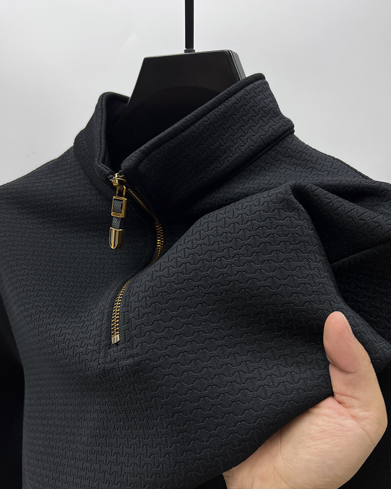 Trui heren | Half zip trui met opstaande kraag en structuur