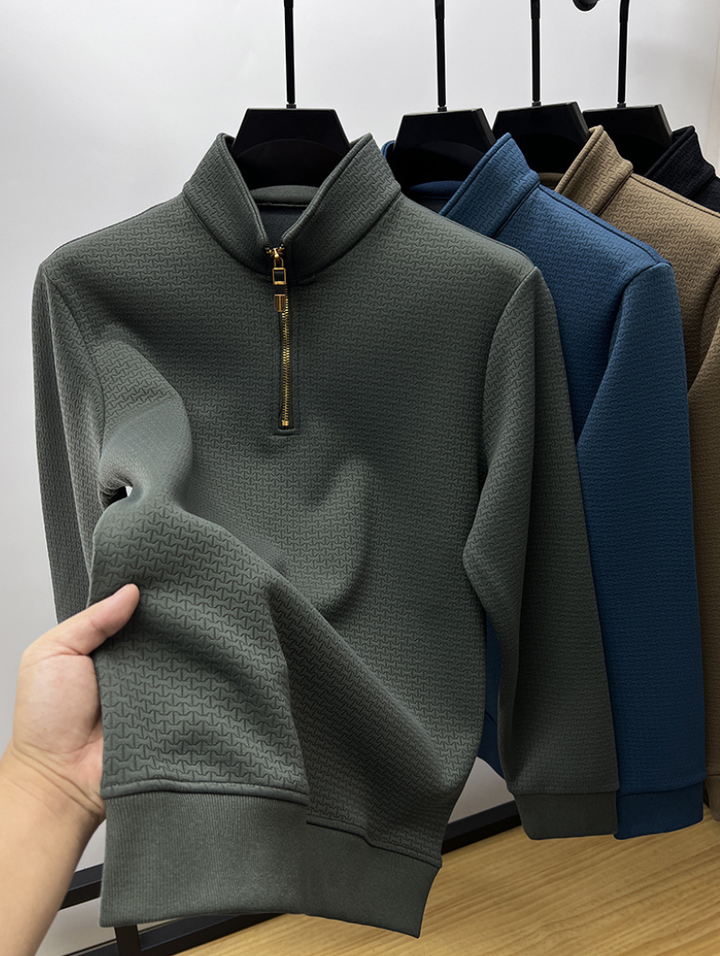 Trui heren | Half zip trui met opstaande kraag en structuur