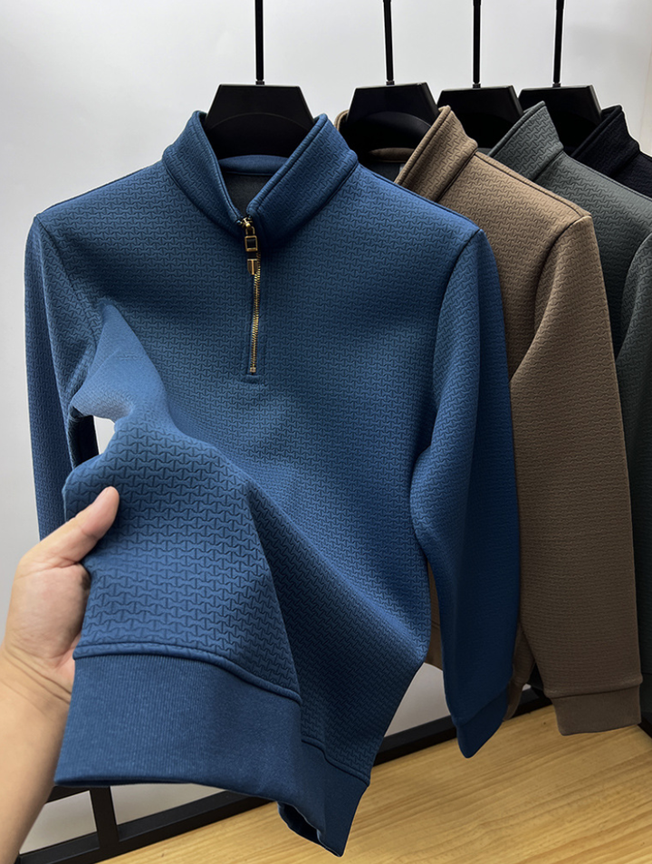 Trui heren | Half zip trui met opstaande kraag en structuur