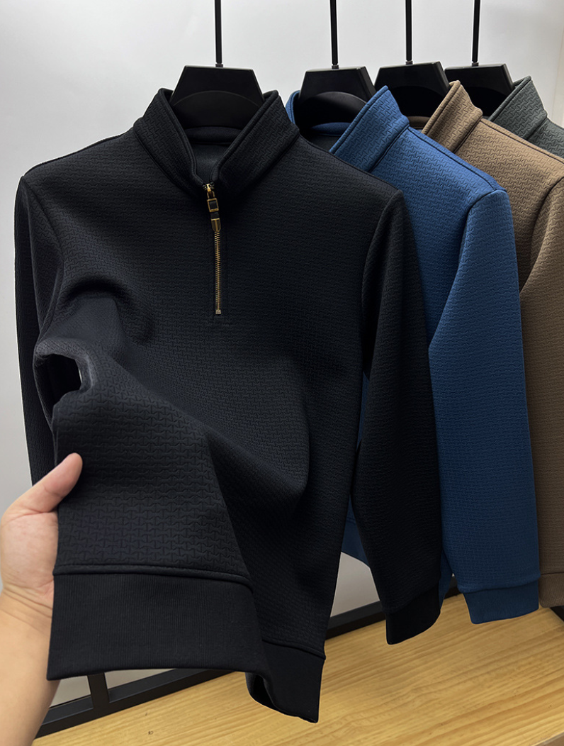 Trui heren | Half zip trui met opstaande kraag en structuur