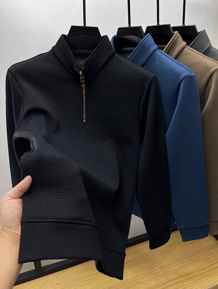 Trui heren | Half zip trui met opstaande kraag en structuur