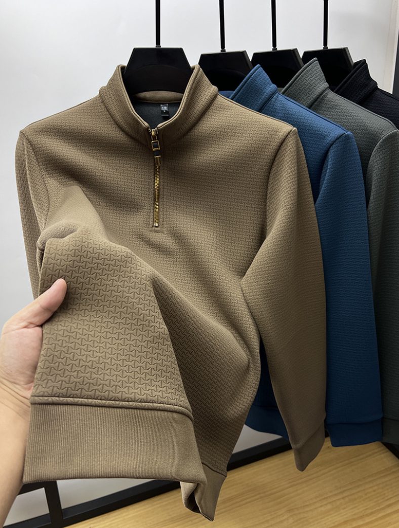 Trui heren | Half zip trui met opstaande kraag en structuur