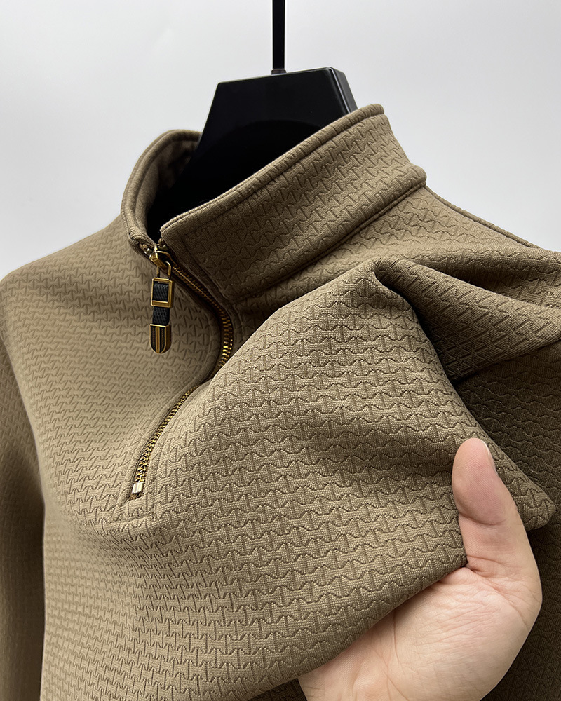 Trui heren | Half zip trui met opstaande kraag en structuur
