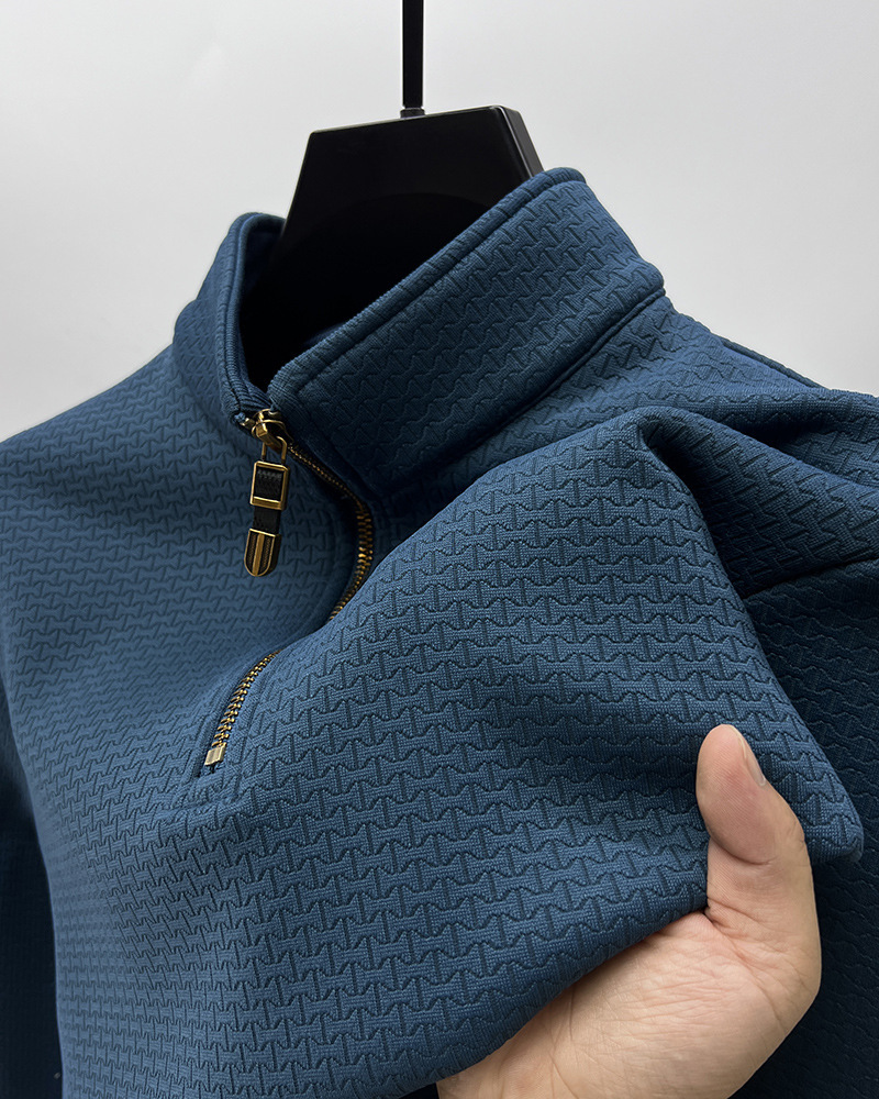 Trui heren | Half zip trui met opstaande kraag en structuur