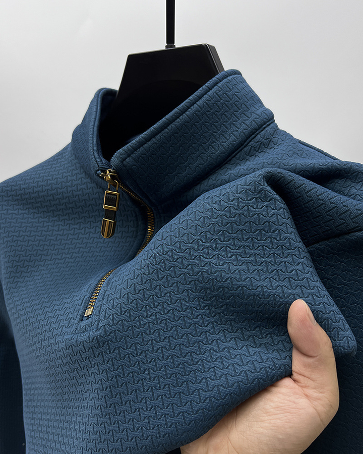 Trui heren | Half zip trui met opstaande kraag en structuur