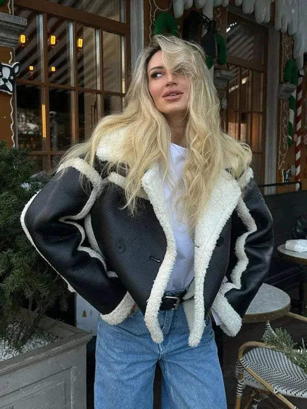 Dames winterjas | Cropped teddy jas met bontvoering