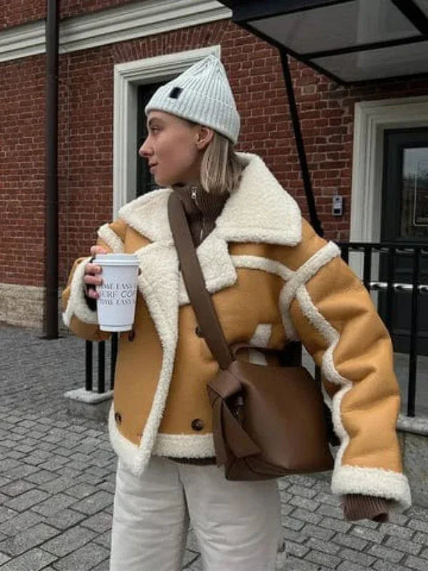 Dames winterjas | Cropped teddy jas met bontvoering