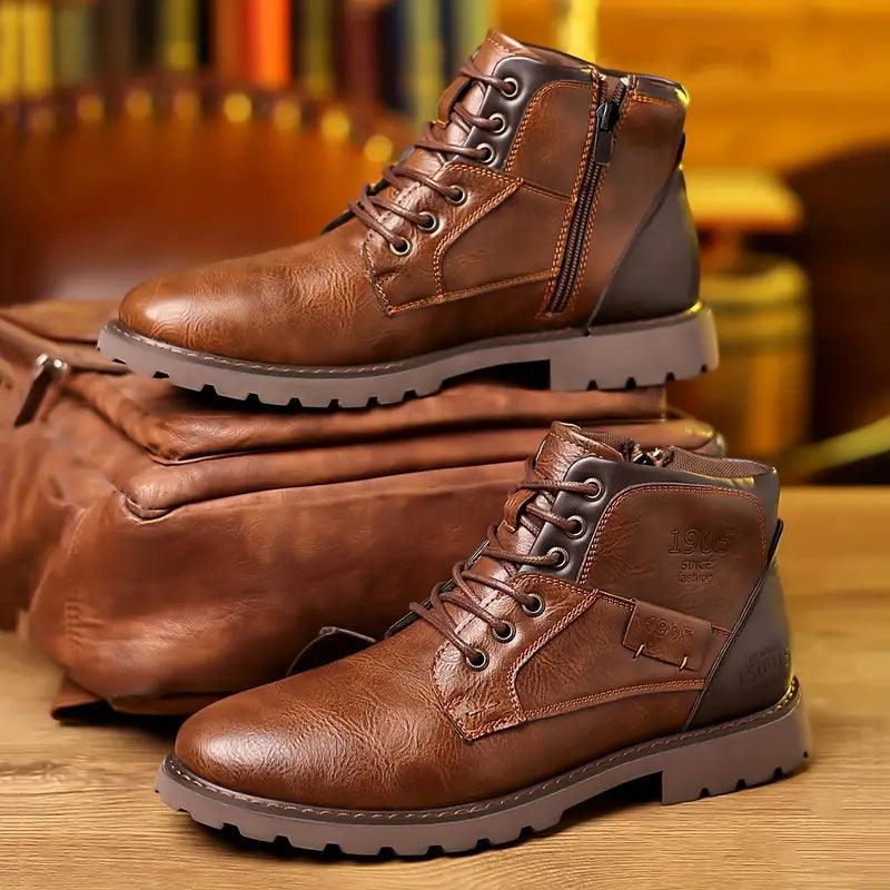 Heren boots | Leren enkellaarsjes met rits en veters stijlvol