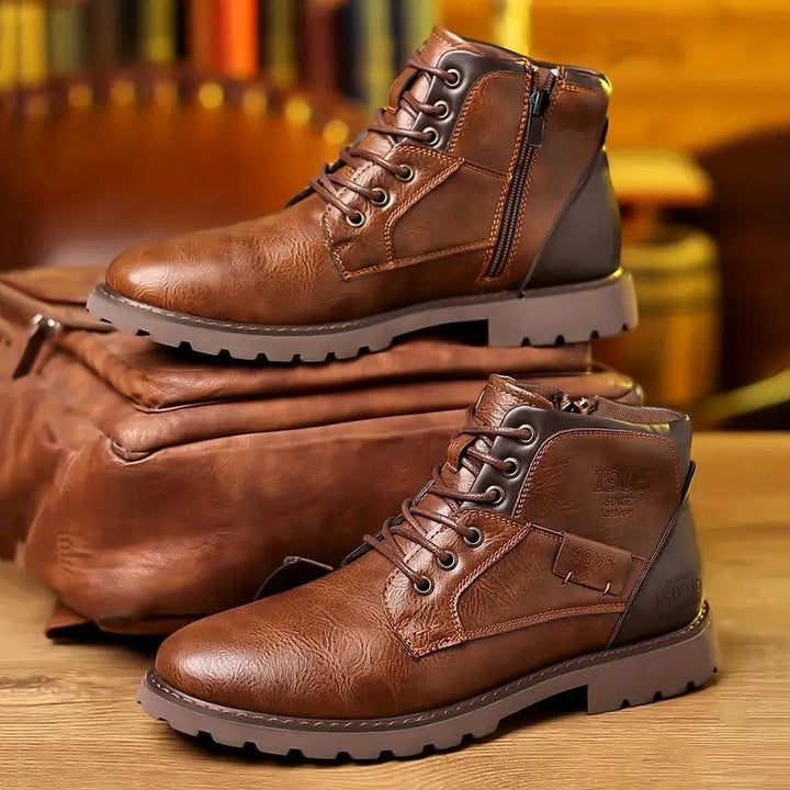 Heren boots | Leren enkellaarsjes met rits en veters stijlvol