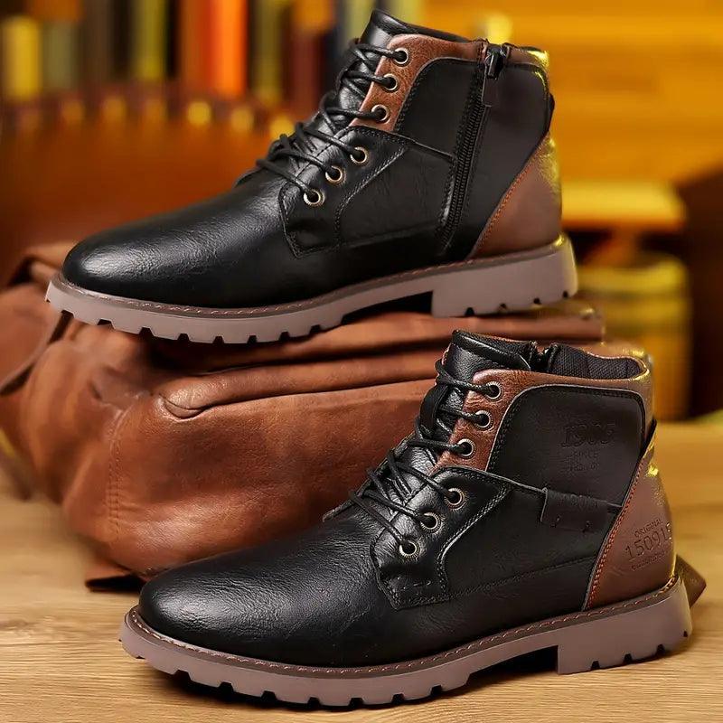 Heren boots | Leren enkellaarsjes met rits en veters stijlvol