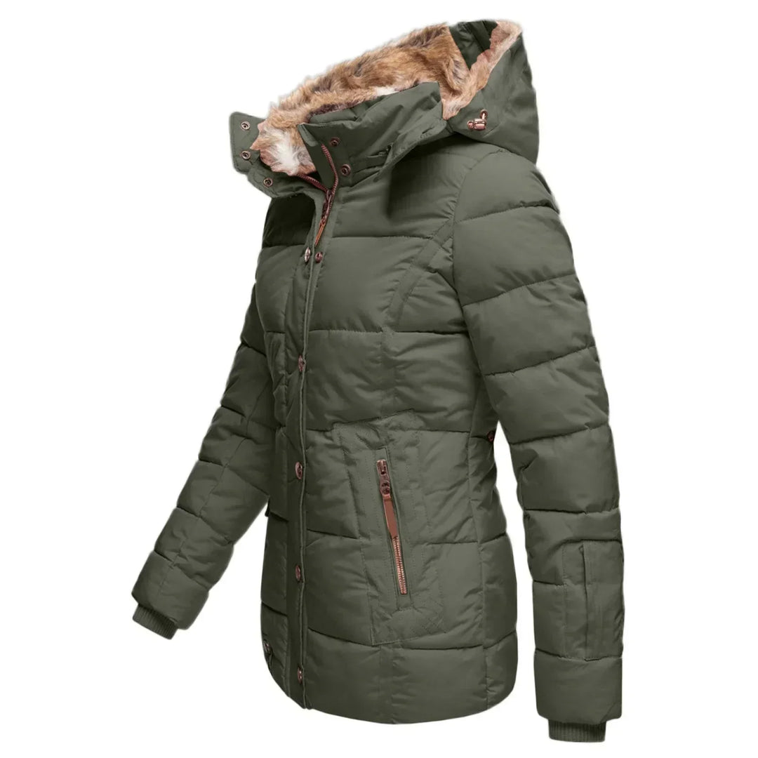 Dames puffer jas | Winterjas met bontvoering en capuchon