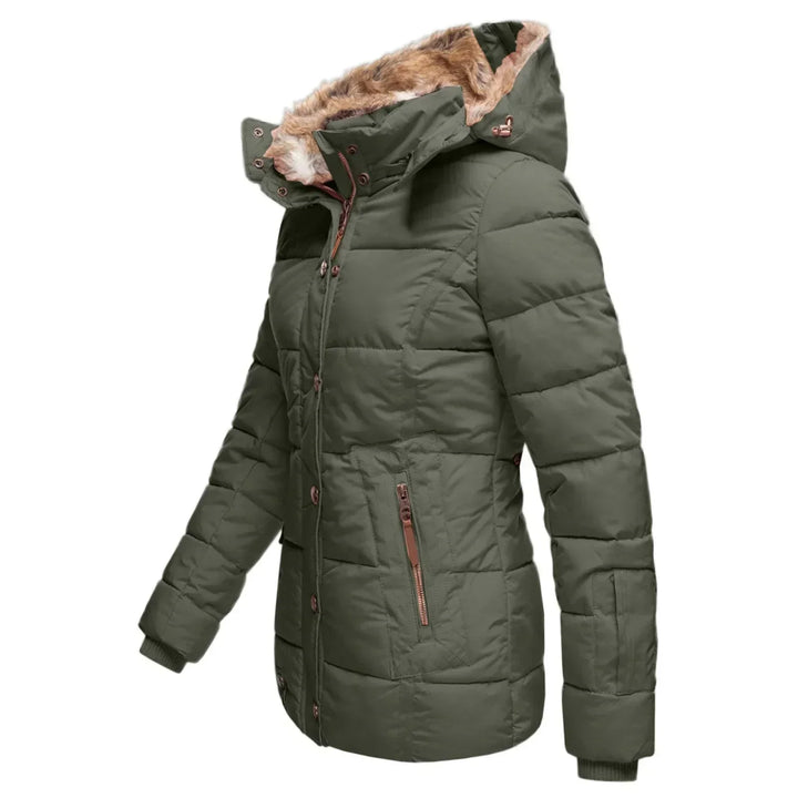 Dames puffer jas | Winterjas met bontvoering en capuchon