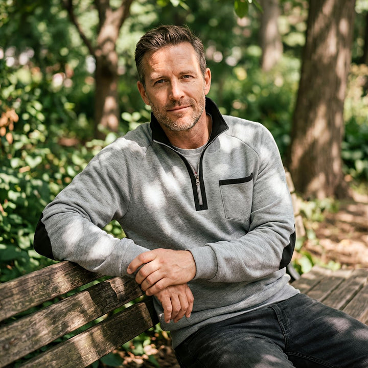 Klassieke half-zip pullover van zachte stof met hoge kraag voor heren