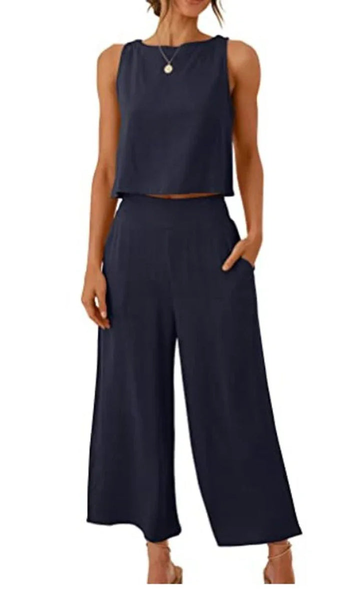 Dames set | Witte mouwloze top met wijde pantalon