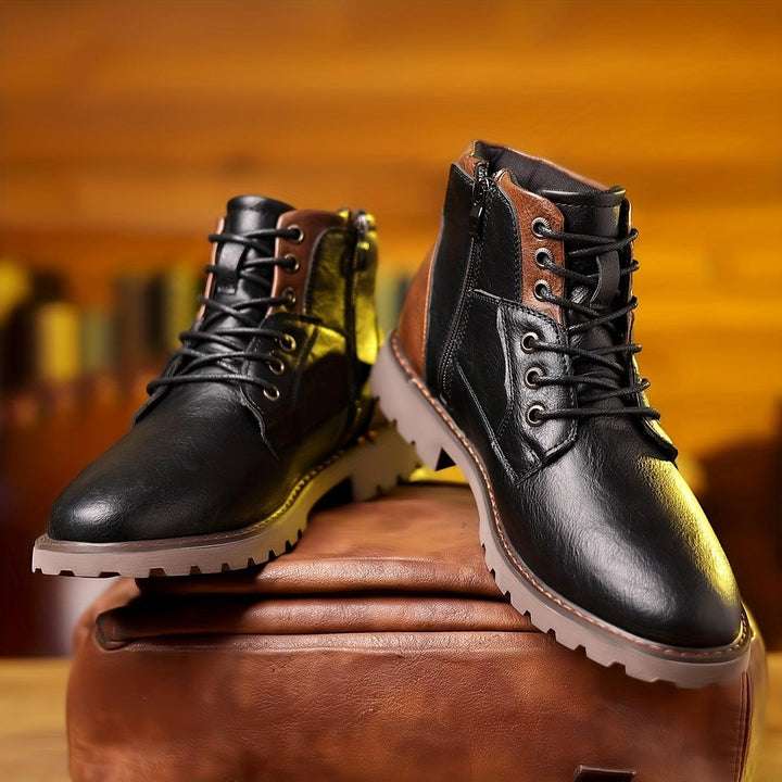 Heren boots | Leren enkellaarsjes met rits en veters stijlvol