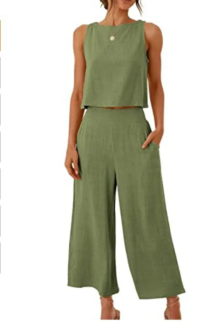 Dames set | Witte mouwloze top met wijde pantalon