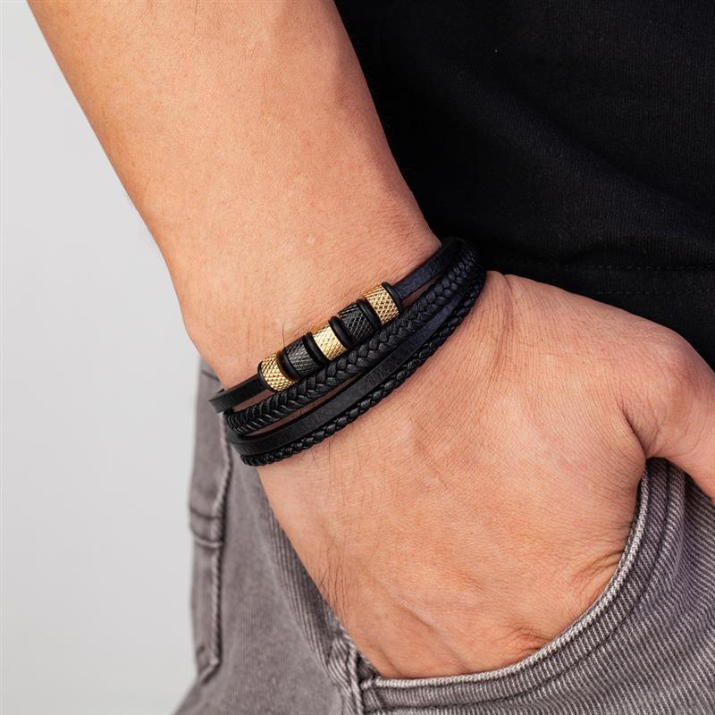 VolcanicLayer Herenarmband | Leren armband met kralen en magnetische sluiting
