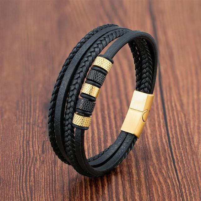 VolcanicLayer Herenarmband | Leren armband met kralen en magnetische sluiting