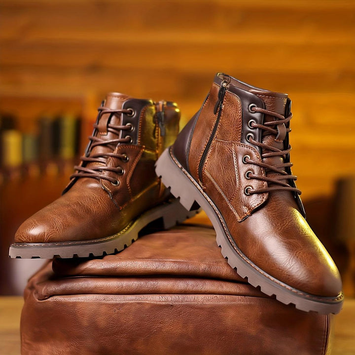 Heren boots | Leren enkellaarsjes met rits en veters stijlvol