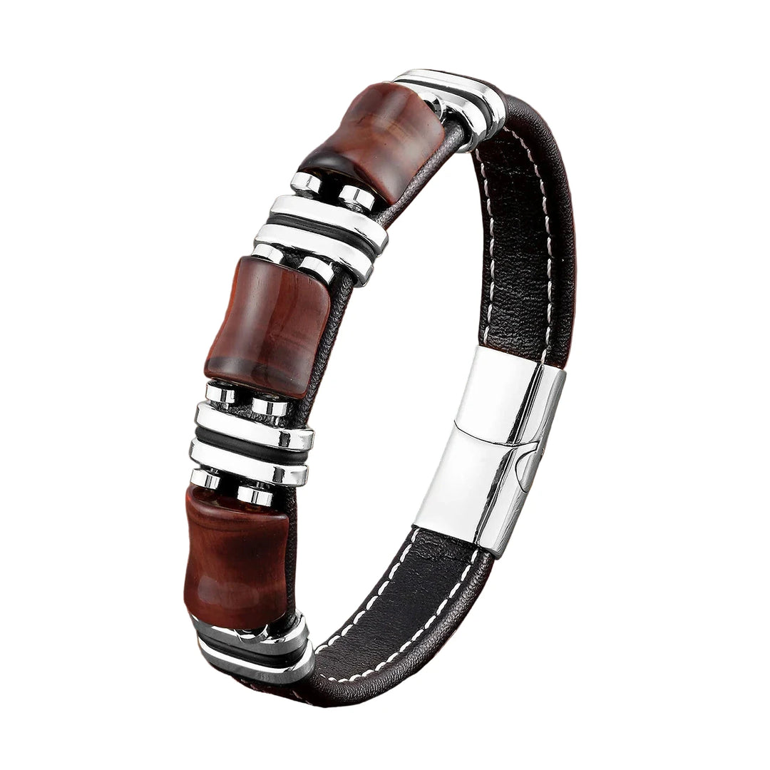 Raw Edge | Herenarmband met houtaccenten, metalen details en magneetsluiting
