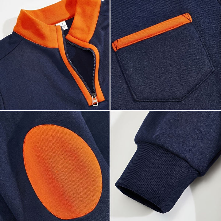 Klassieke half-zip pullover van zachte stof met hoge kraag voor heren