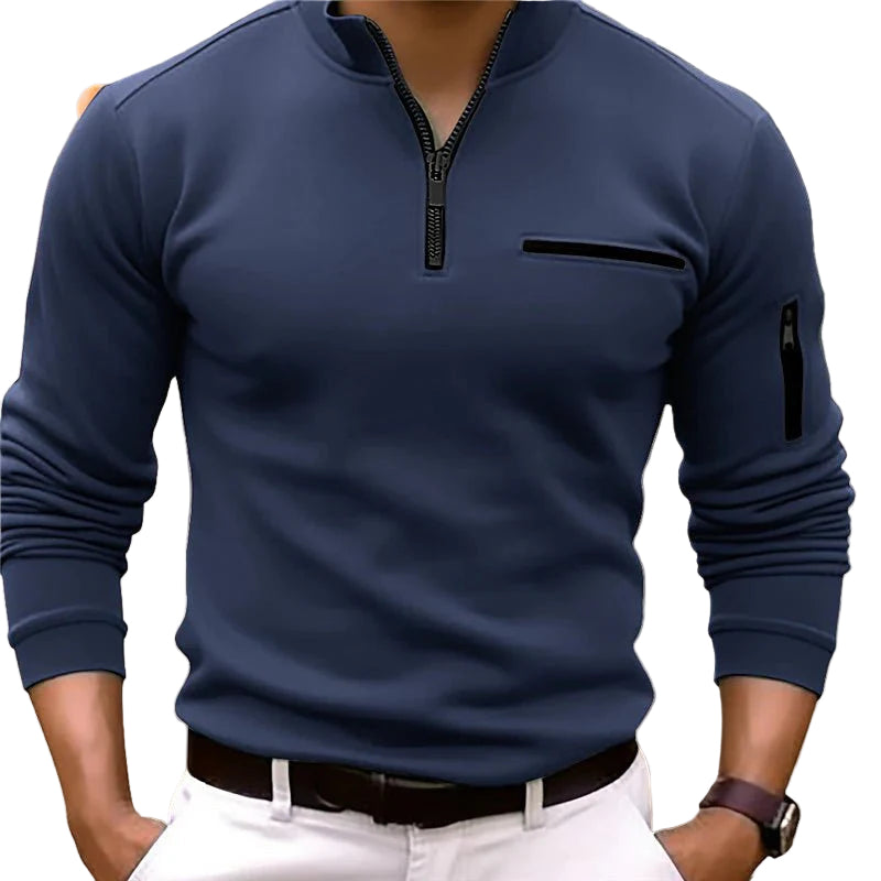 Steve | Heren slim fit sweater met hoge kraag en ritssluiting